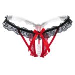 MENS SISSY PANTIES BLACK PINK HOLLOW LACE PEARL