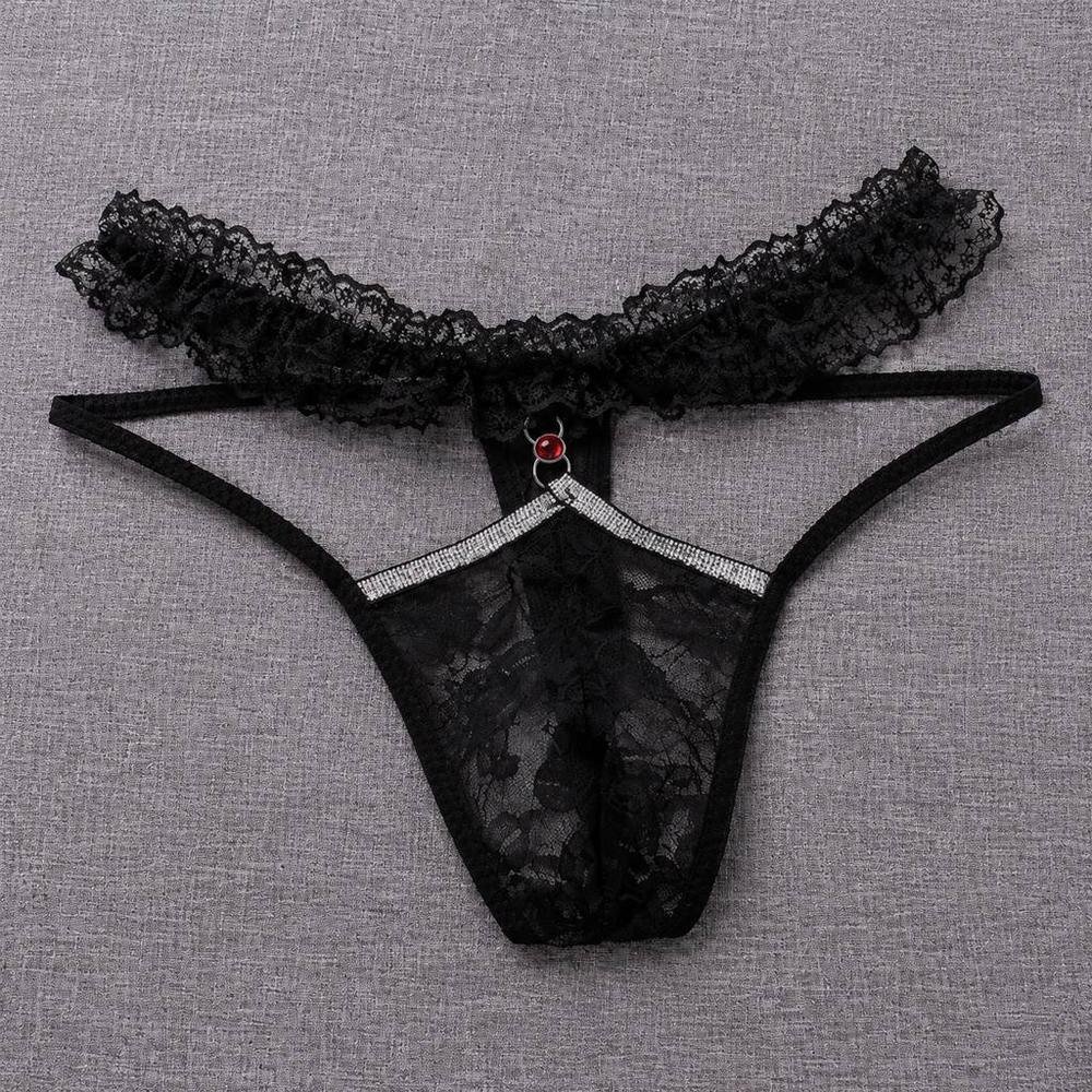 Sissy Panties Black Ruffled Lace Strappy Thong 4 Sissy Panties Black Ruffled Lace Strappy Thong