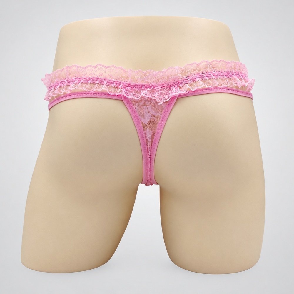 Sissy Panties Black Ruffled Lace Strappy Thong 5 Sissy Panties Black Ruffled Lace Strappy Thong