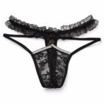 Sissy Panties Black Ruffled Lace Strappy Thong