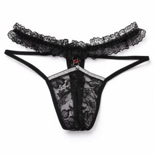 Sissy Panties Black Ruffled Lace Strappy Thong