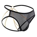 Sissy Panties Black Sheer Mesh Gold Chain Briefs