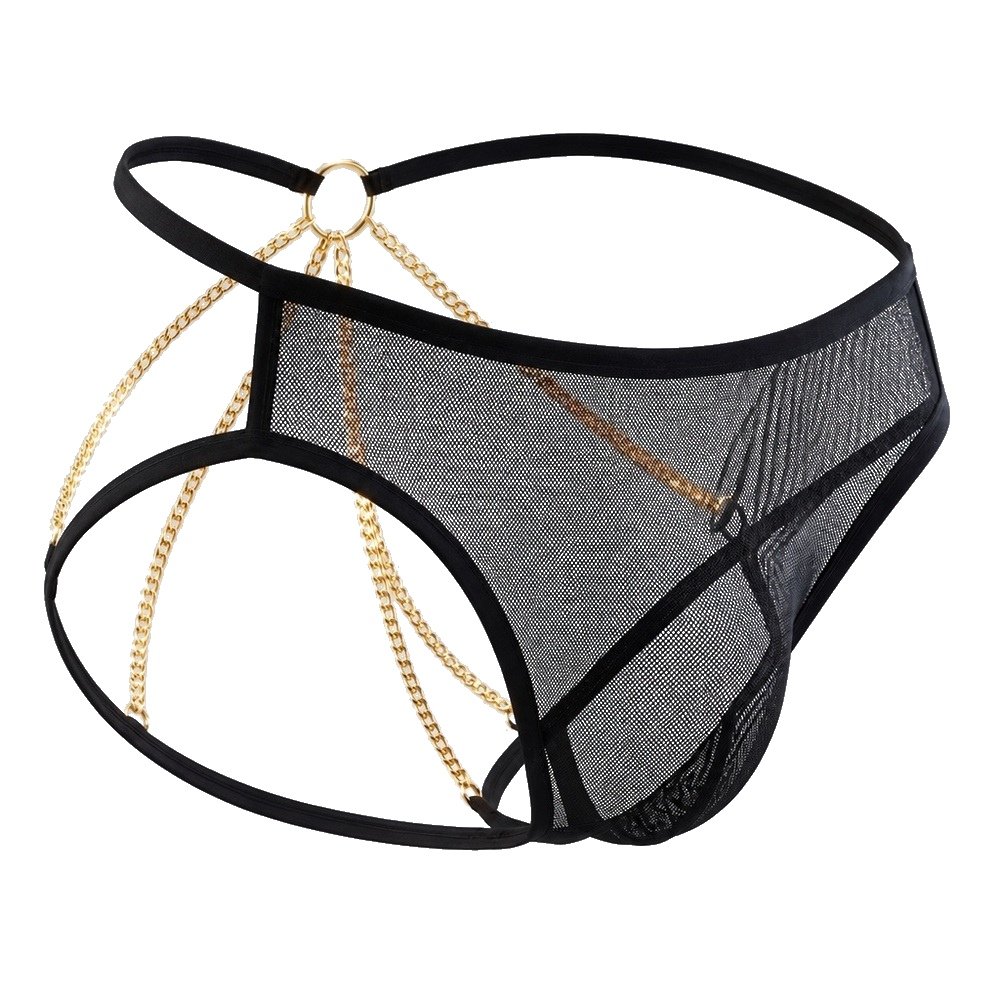 Sissy Panties Black Sheer Mesh Gold Chain Briefs 1 Sissy Panties Black Sheer Mesh Gold Chain Briefs
