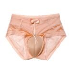Sissy Panties Peach Lace Satin Bow Briefs