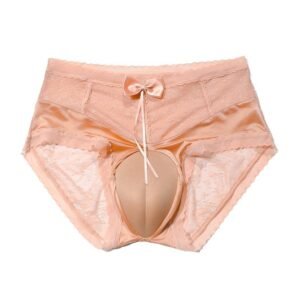 Sissy Panties Peach Lace Satin Bow Briefs