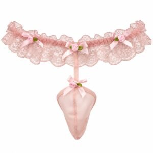 Sissy Panties Pink Lace Ruffle Pearl Thong