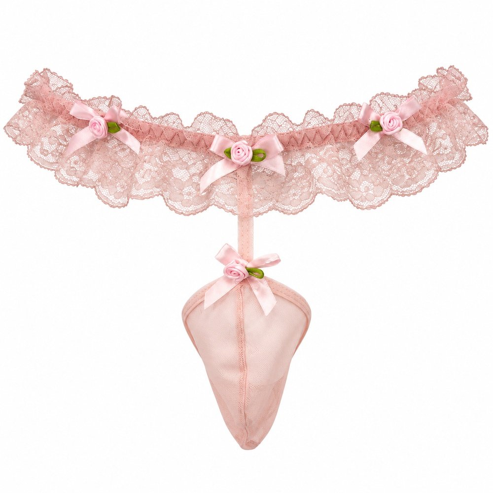 Sissy Panties Pink Lace Ruffle Pearl Thong 1 Sissy Panties Pink Lace Ruffle Pearl Thong