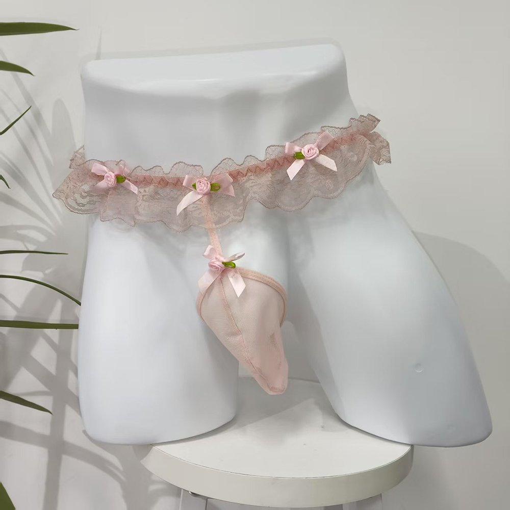 Sissy Panties Pink Lace Ruffle Pearl Thong 3 Sissy Panties Pink Lace Ruffle Pearl Thong