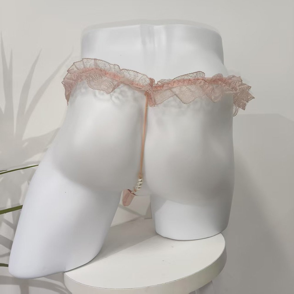 Sissy Panties Pink Lace Ruffle Pearl Thong 5 Sissy Panties Pink Lace Ruffle Pearl Thong - Image 5