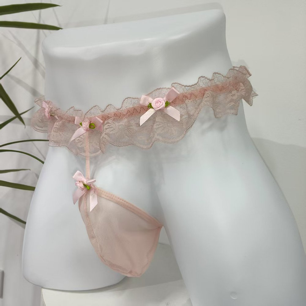 Sissy Panties Pink Lace Ruffle Pearl Thong 2 Sissy Panties Pink Lace Ruffle Pearl Thong