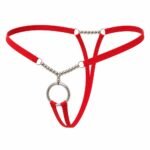 Sissy Panties Red Strappy Silver Tone Ring Thong